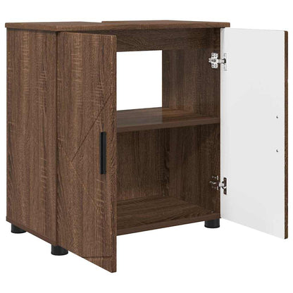 Set di mobili per il bagno con porta 3 pcs Rovere Marrone