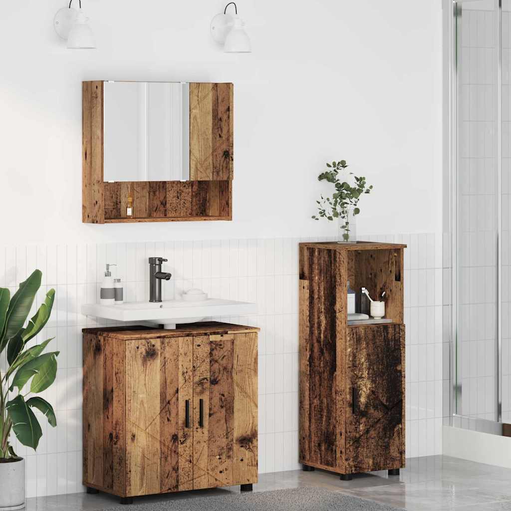 Set di mobili per il bagno con porta 3 pcs Legno vecchio