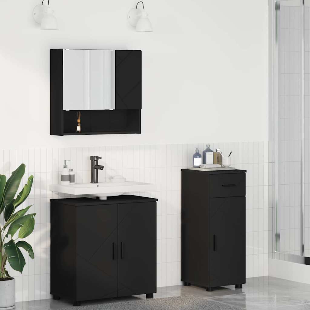 Set di mobili per il bagno con cassetto con porta 3 pcs Nero