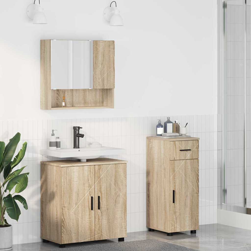 Set di mobili per il bagno con cassetto 3 pcs Rovere Sonoma
