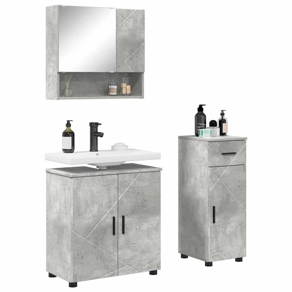 Set di mobili per il bagno con cassetto 3 pcs Grigio cemento