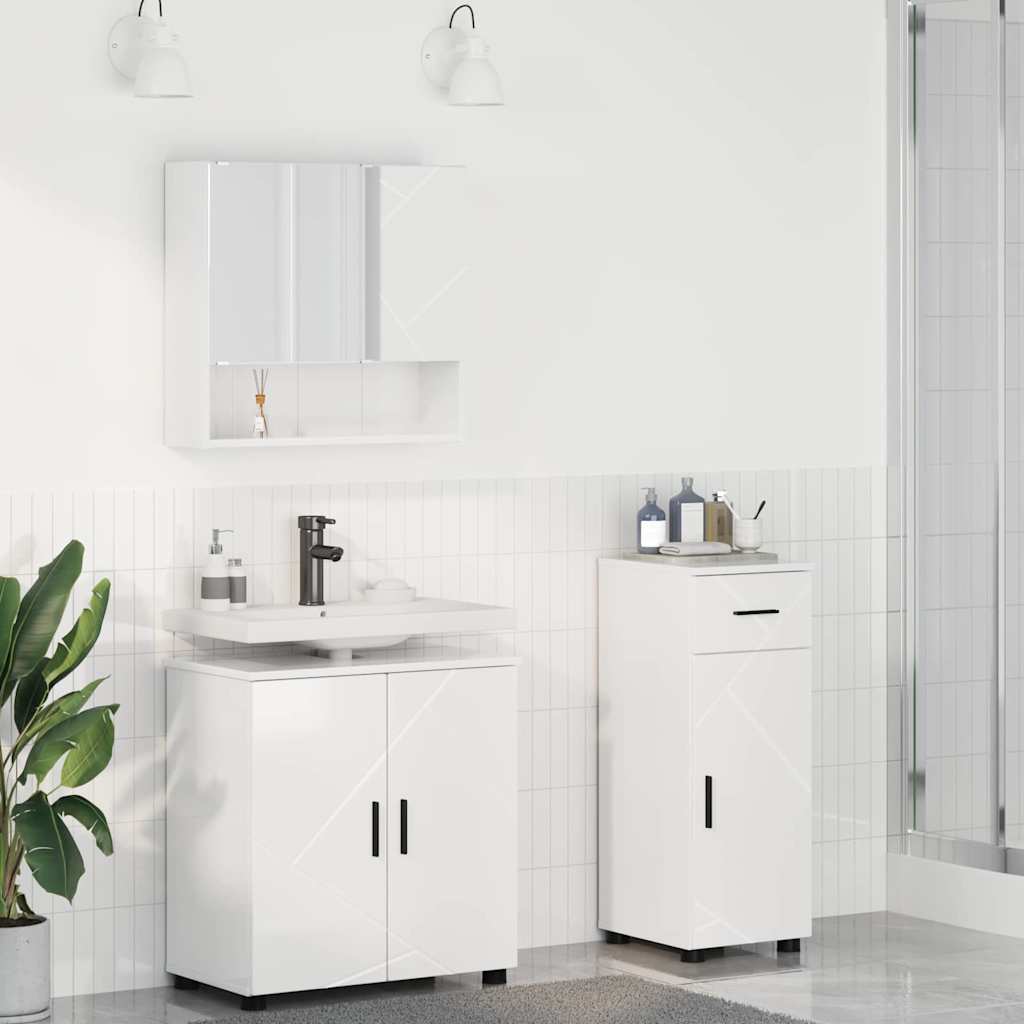 Set di mobili per il bagno con cassetto 3 pcs Bianco Lucido