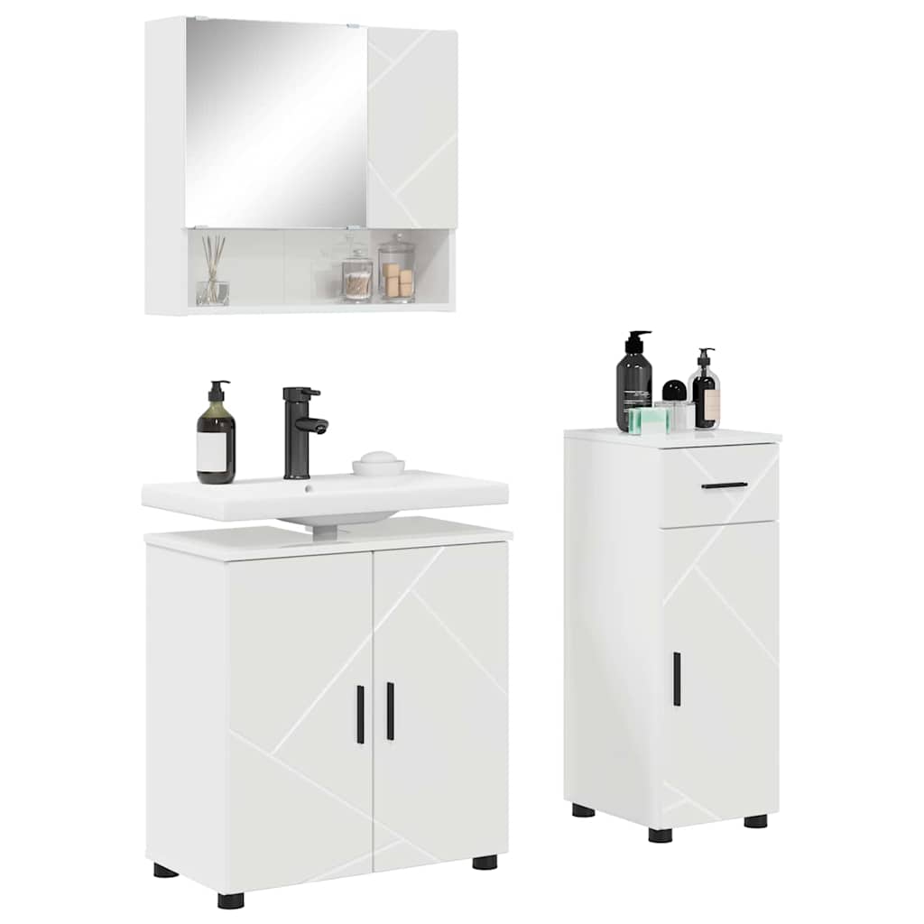 Set di mobili per il bagno con cassetto 3 pcs Bianco Lucido