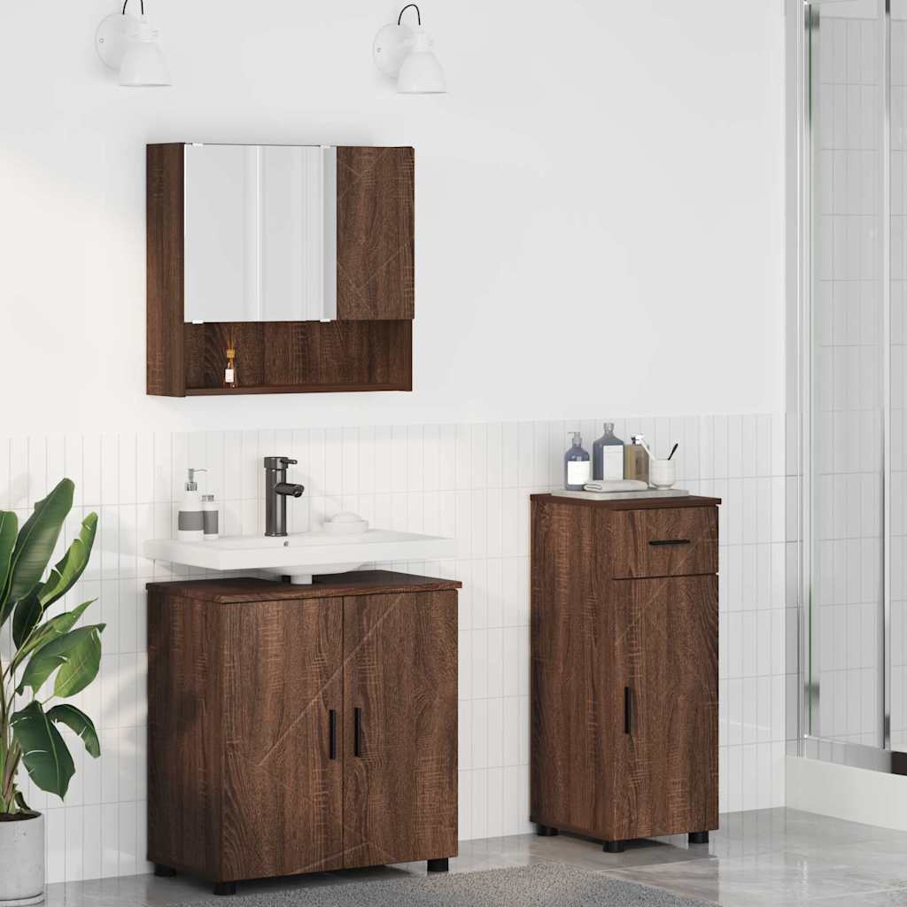 Set di mobili per il bagno con cassetto 3 pcs Rovere Marrone