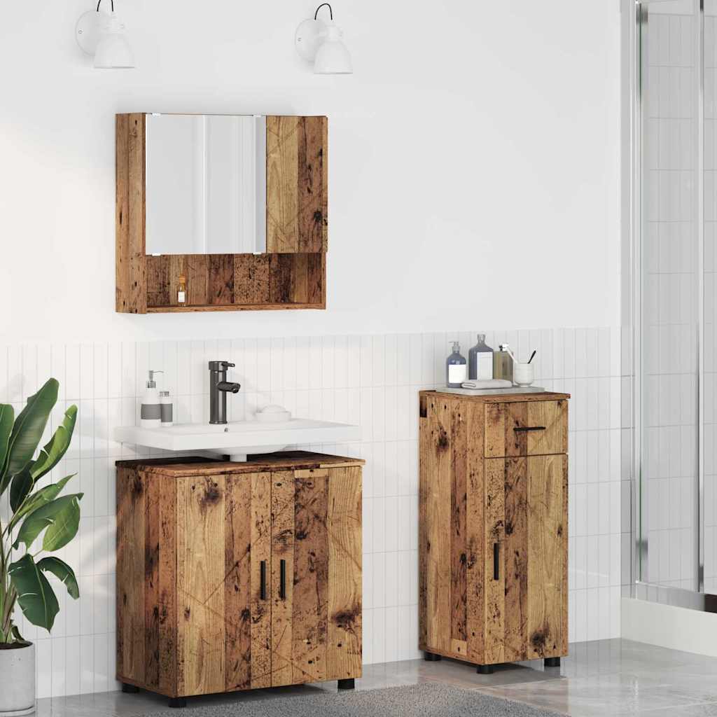 Set di mobili per il bagno con cassetto 3 pcs Legno vecchio