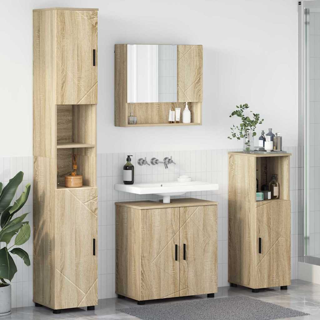 Set di mobili per il bagno con porta 4 pcs Rovere Sonoma