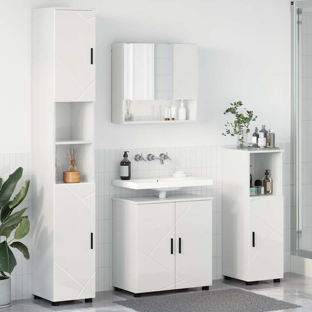 Set di mobili per il bagno con porta 4 pcs Bianco Lucido