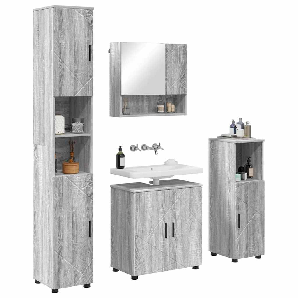 Set di mobili per il bagno con porta 4 pcs Grigio Sonoma