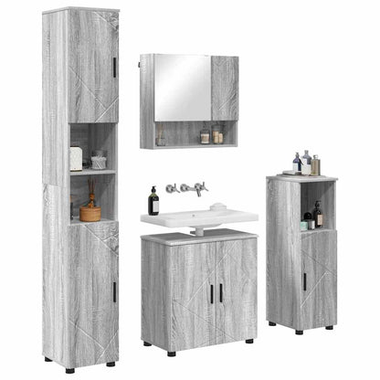 Set di mobili per il bagno con porta 4 pcs Grigio Sonoma