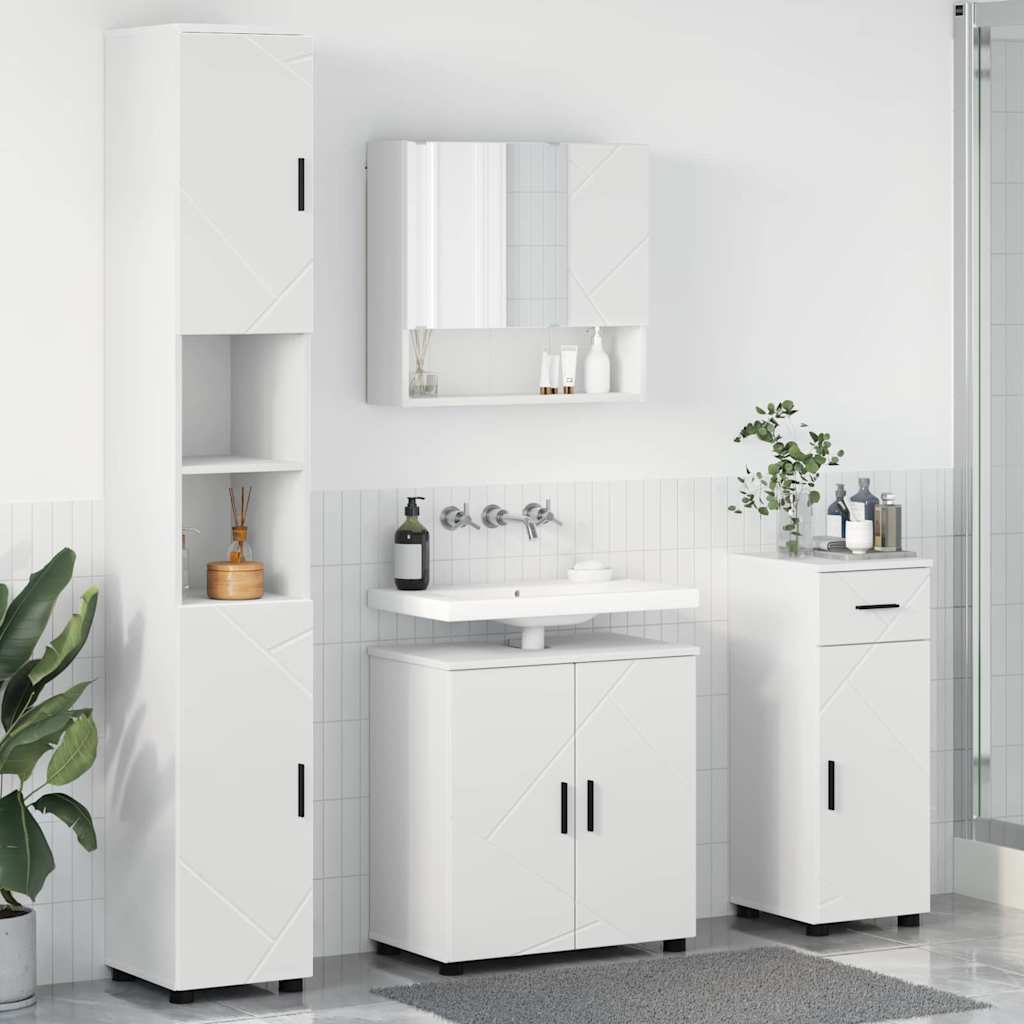 Set di mobili per il bagno con cassetto con porta 4 pcs Bianco