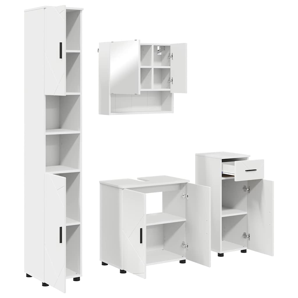 Set di mobili per il bagno con cassetto con porta 4 pcs Bianco