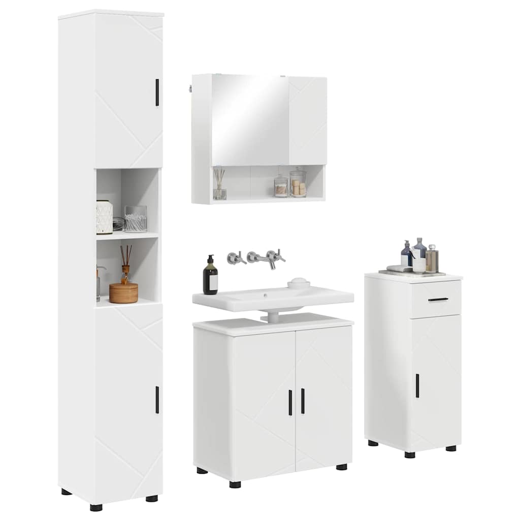 Set di mobili per il bagno con cassetto con porta 4 pcs Bianco