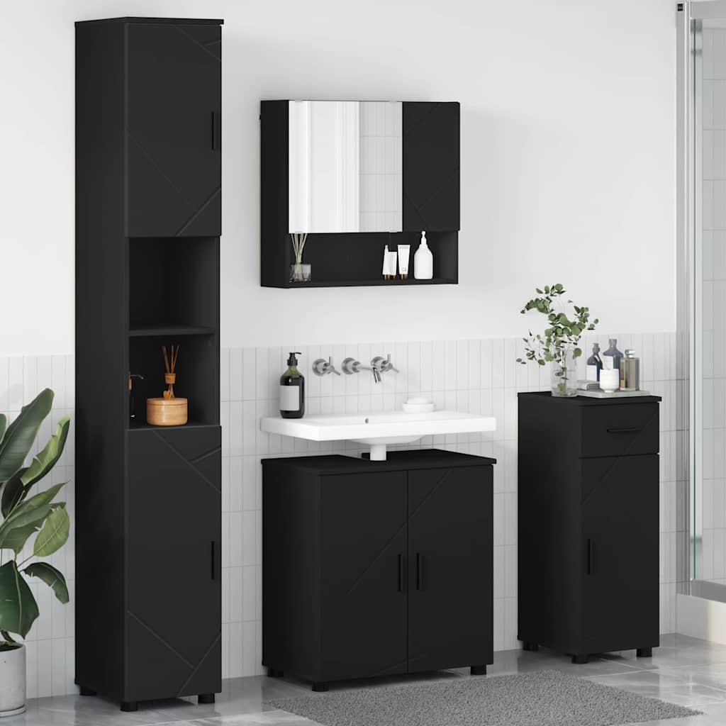 Set di mobili per il bagno con cassetto con porta 4 pcs Nero