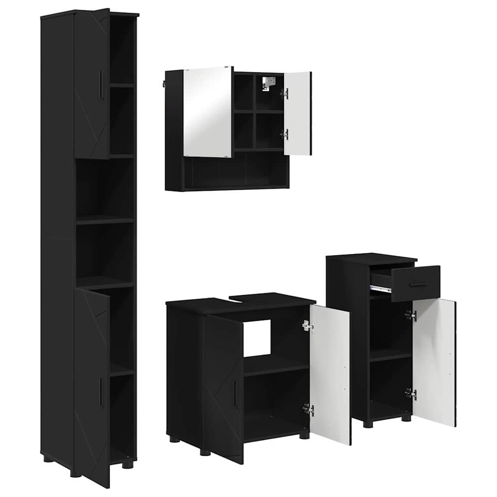 Set di mobili per il bagno con cassetto con porta 4 pcs Nero