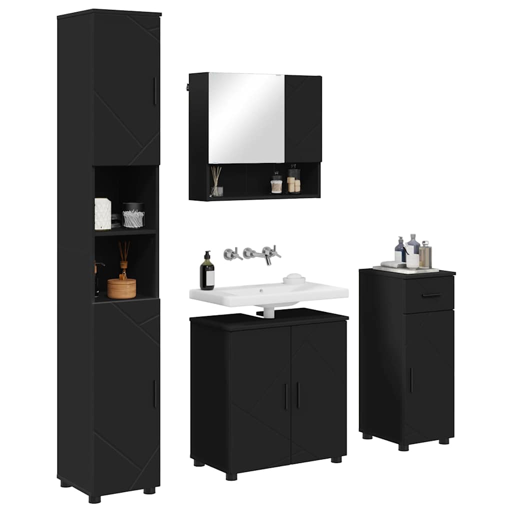 Set di mobili per il bagno con cassetto con porta 4 pcs Nero