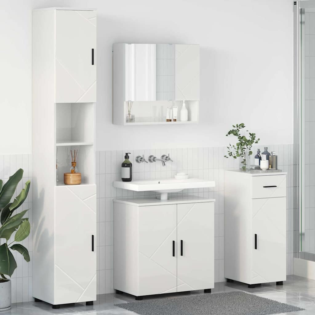 Set di mobili per il bagno con cassetto 4 pcs Bianco Lucido