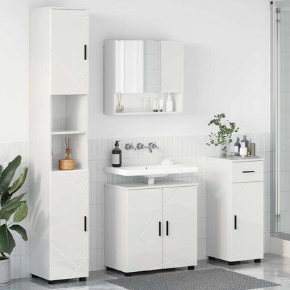 Set di mobili per il bagno con cassetto 4 pcs Bianco Lucido