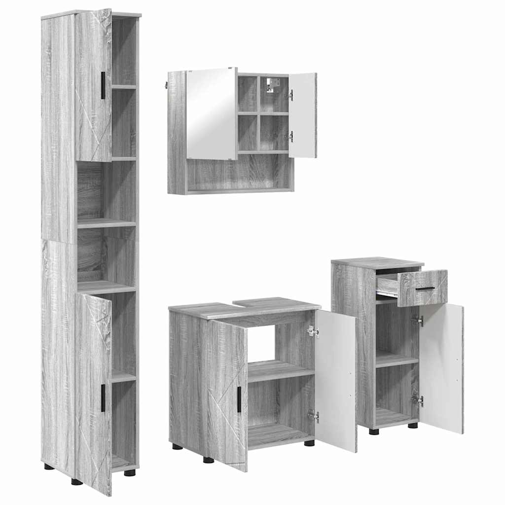 Set di mobili per il bagno con cassetto 4 pcs Grigio Sonoma