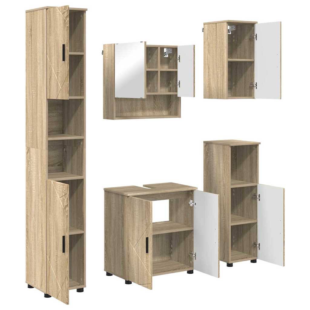Set di mobili per il bagno con porta 5 pcs Rovere Sonoma