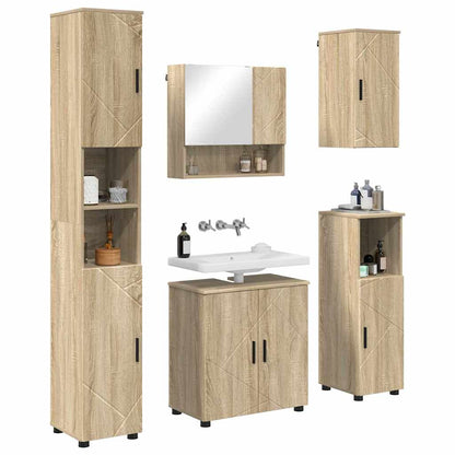Set di mobili per il bagno con porta 5 pcs Rovere Sonoma