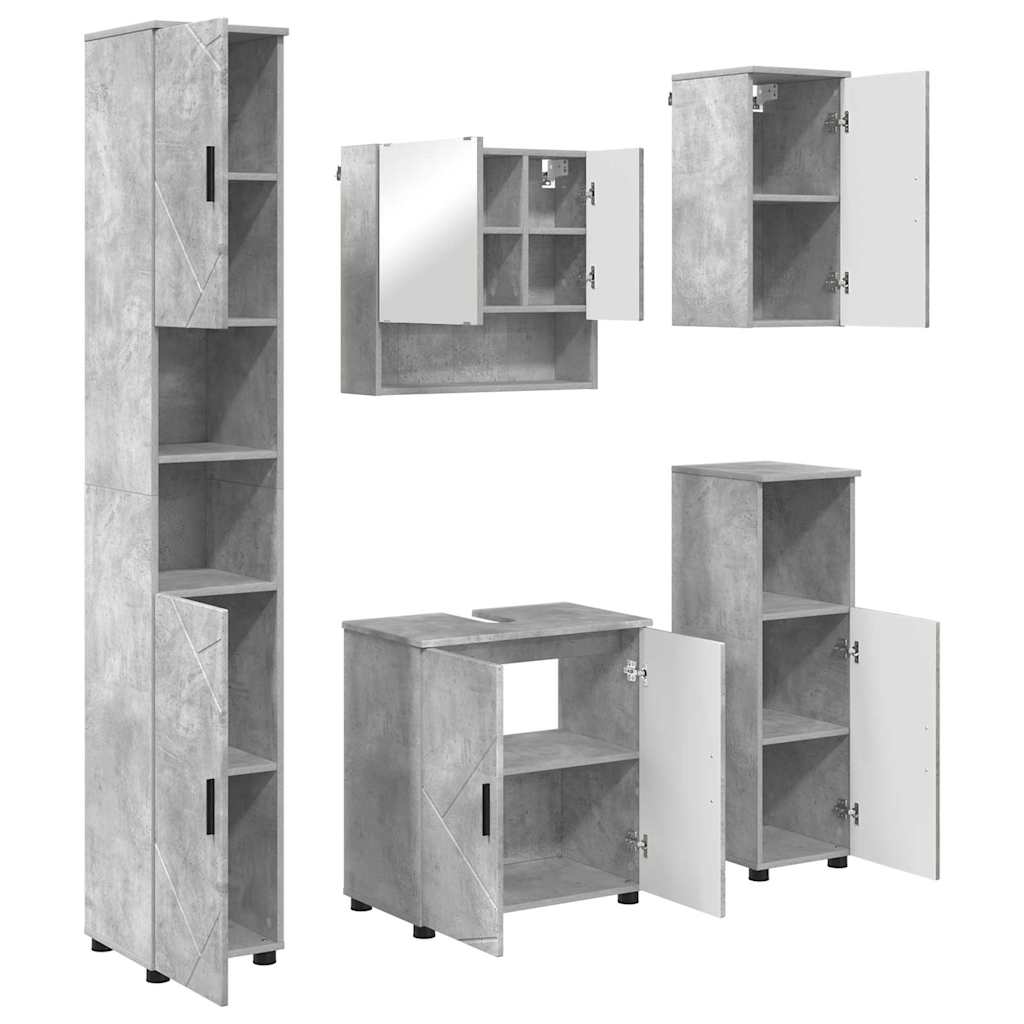 Set di mobili per il bagno con porta 5 pcs Grigio cemento