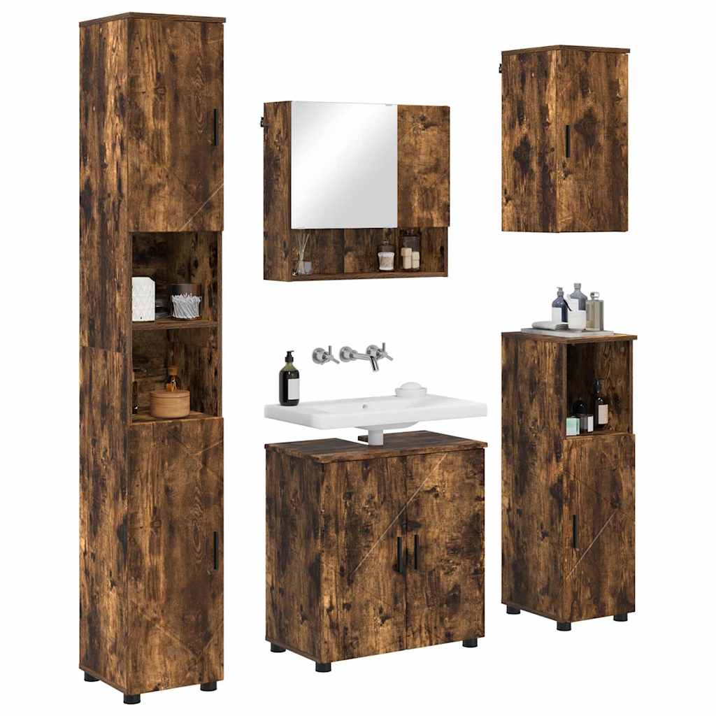 Set di mobili per il bagno Montaggio a parete 5 pcs Rovere fumÃ©