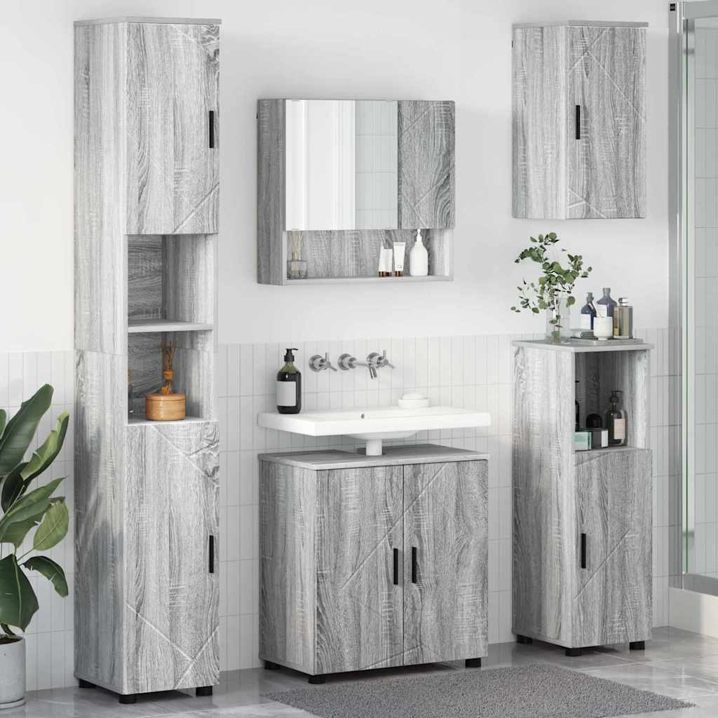 Set di mobili per il bagno con porta 5 pcs Grigio Sonoma