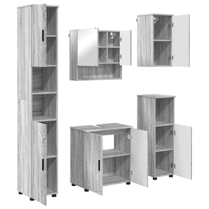 Set di mobili per il bagno con porta 5 pcs Grigio Sonoma