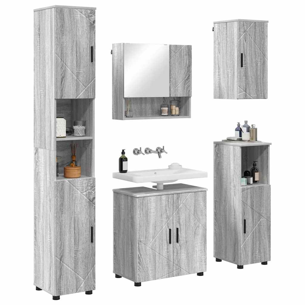 Set di mobili per il bagno con porta 5 pcs Grigio Sonoma
