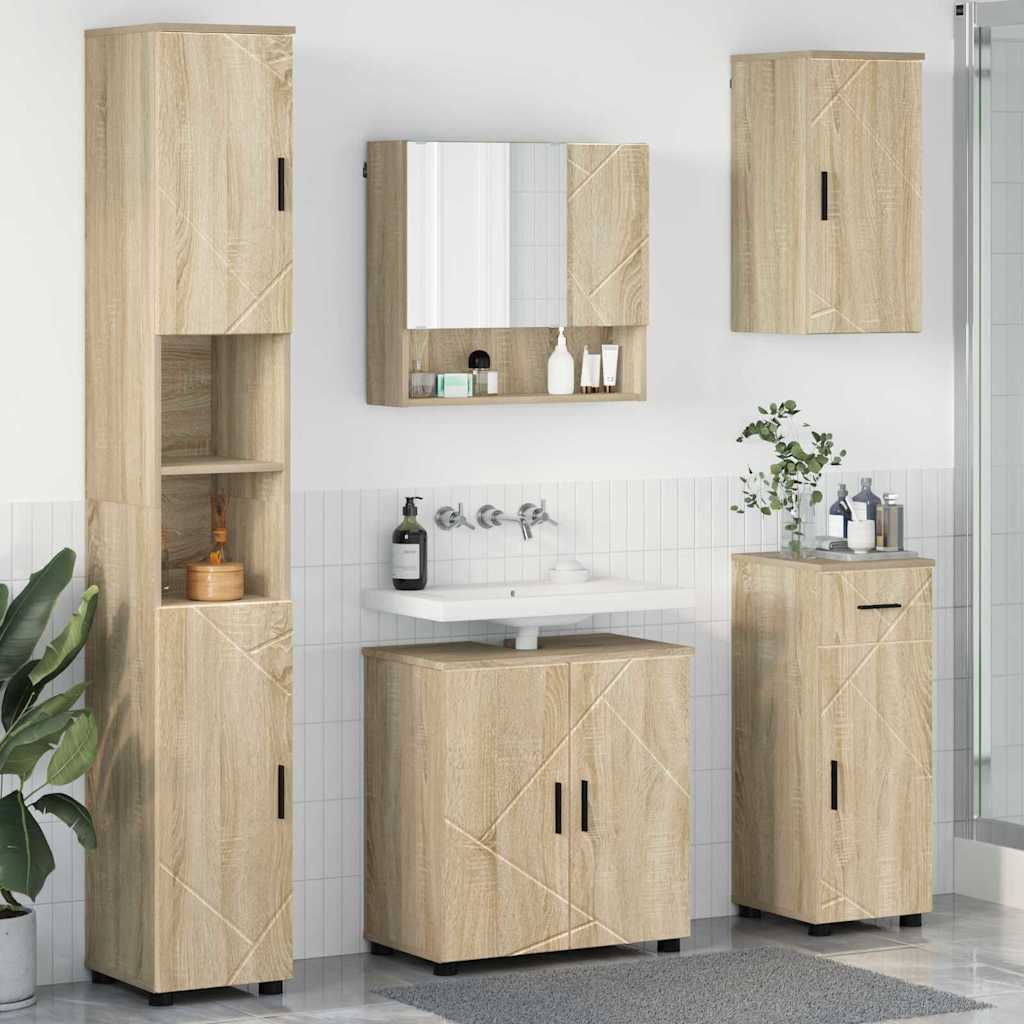 Set di mobili per il bagno con cassetto 5 pcs Rovere Sonoma