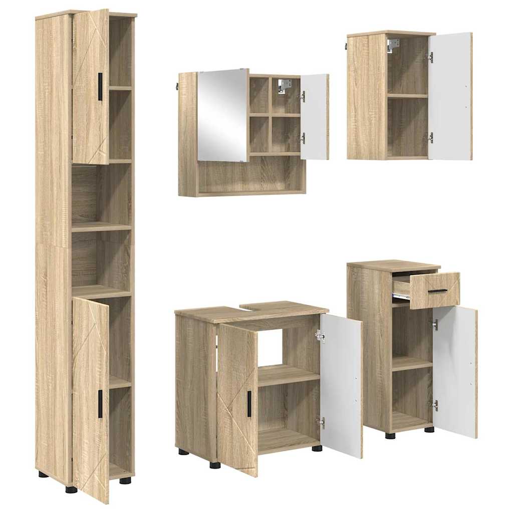 Set di mobili per il bagno con cassetto 5 pcs Rovere Sonoma