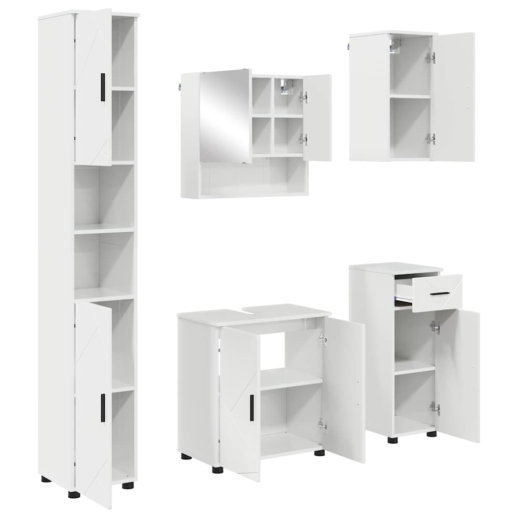 Set di mobili per il bagno con cassetto 5 pcs Bianco Lucido