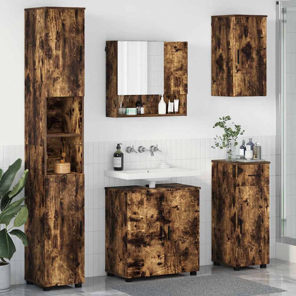Set di mobili per il bagno con cassetto 5 pcs Rovere fumÃ©