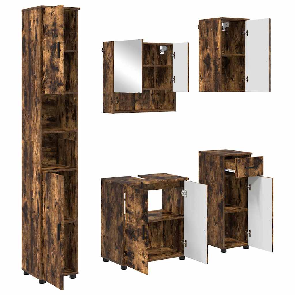 Set di mobili per il bagno con cassetto 5 pcs Rovere fumÃ©