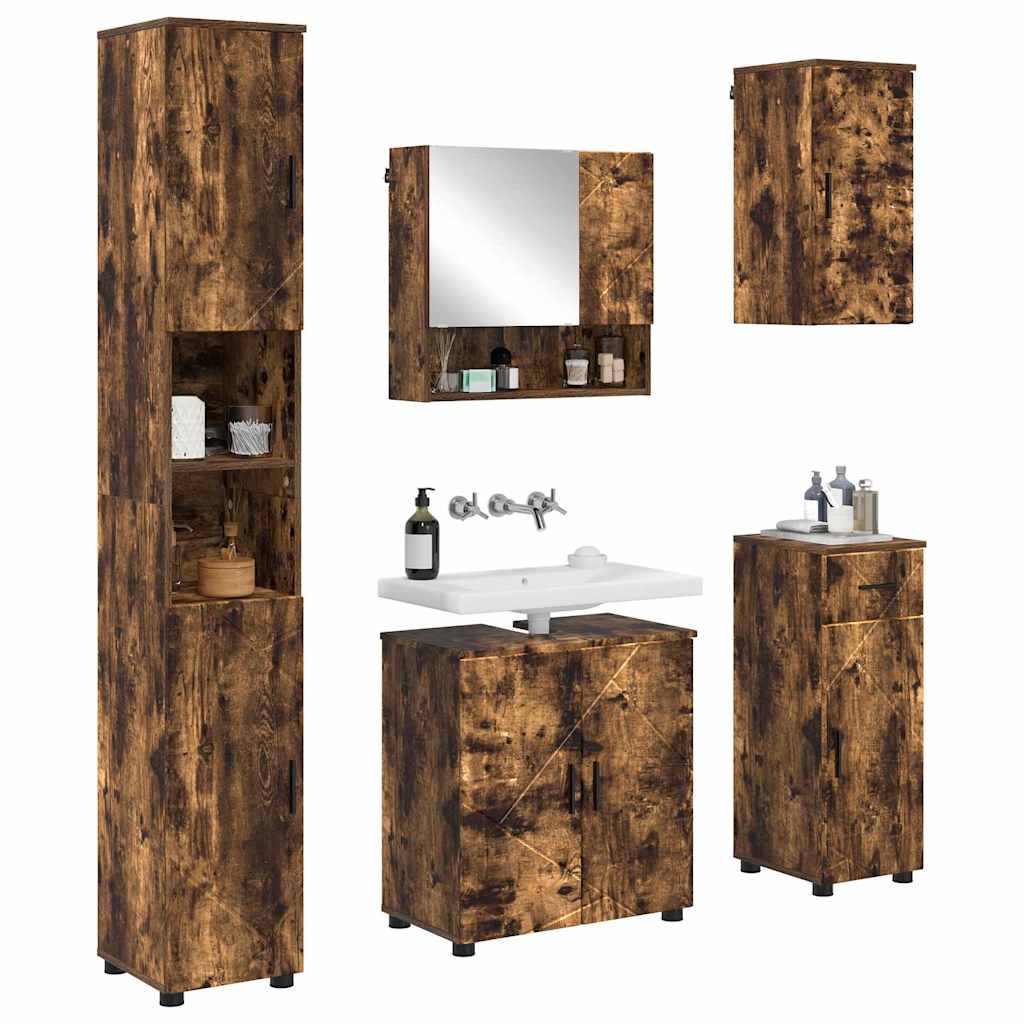 Set di mobili per il bagno con cassetto 5 pcs Rovere fumÃ©