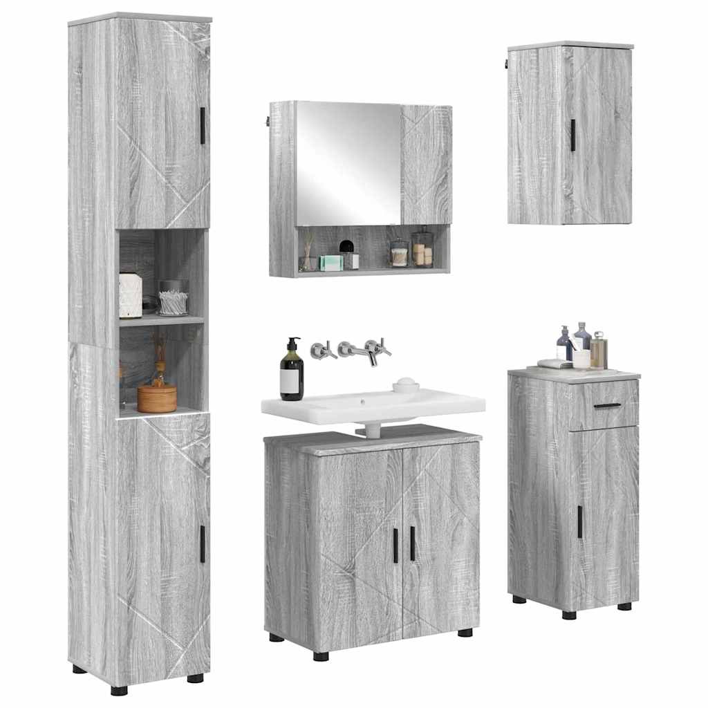 Set di mobili per il bagno con cassetto 5 pcs Grigio Sonoma