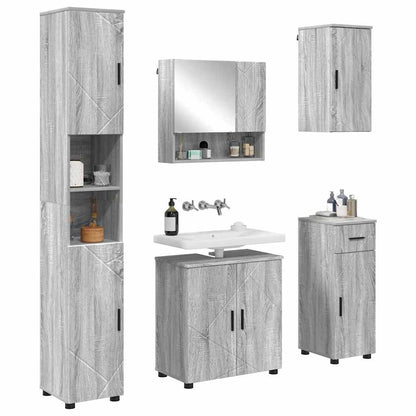 Set di mobili per il bagno con cassetto 5 pcs Grigio Sonoma