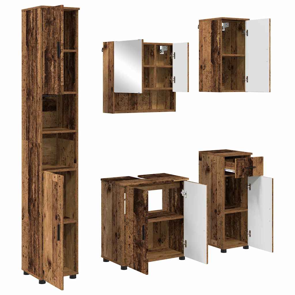 Set di mobili per il bagno con cassetto 5 pcs Legno vecchio