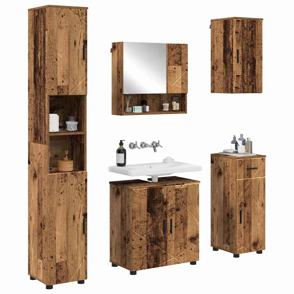 Set di mobili per il bagno con cassetto 5 pcs Legno vecchio