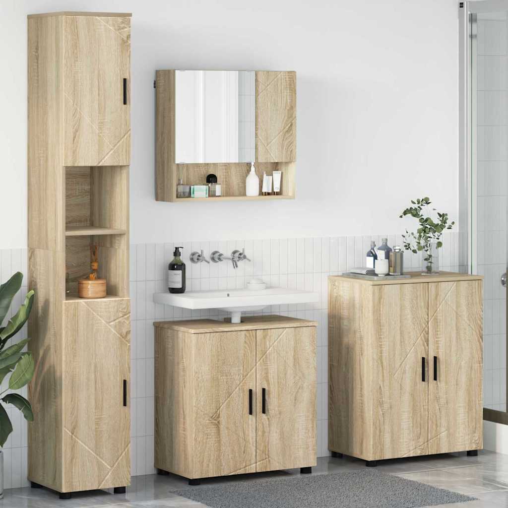 Set di mobili per il bagno con porta 4 pcs Rovere Sonoma