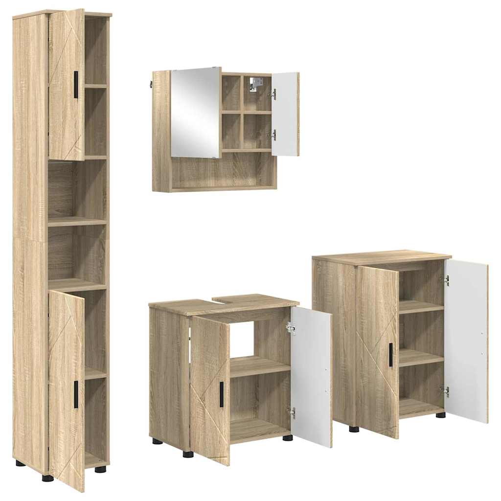 Set di mobili per il bagno con porta 4 pcs Rovere Sonoma