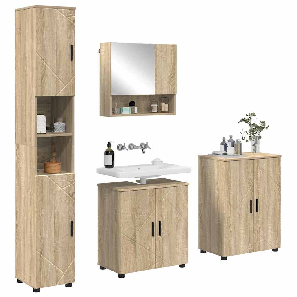Set di mobili per il bagno con porta 4 pcs Rovere Sonoma