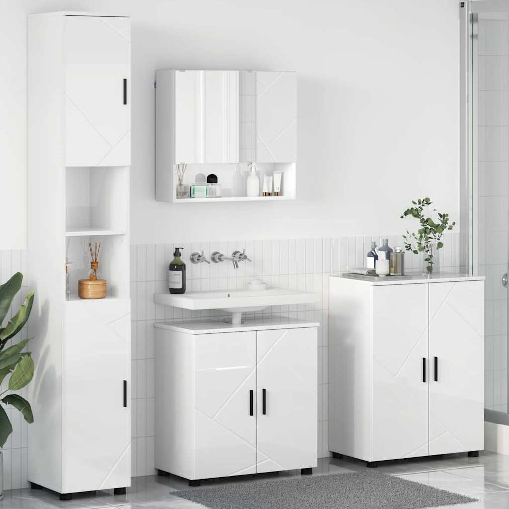 Set di mobili per il bagno con porta 4 pcs Bianco Lucido