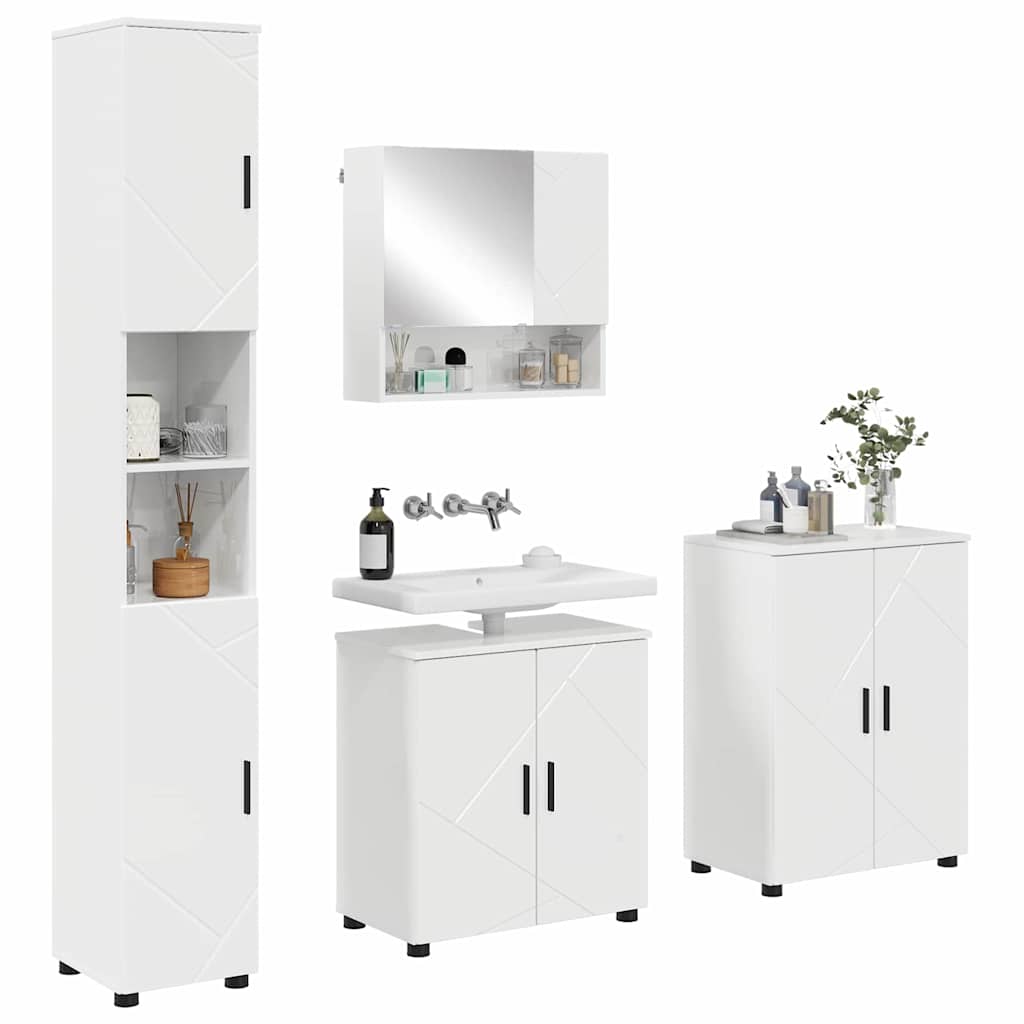 Set di mobili per il bagno con porta 4 pcs Bianco Lucido