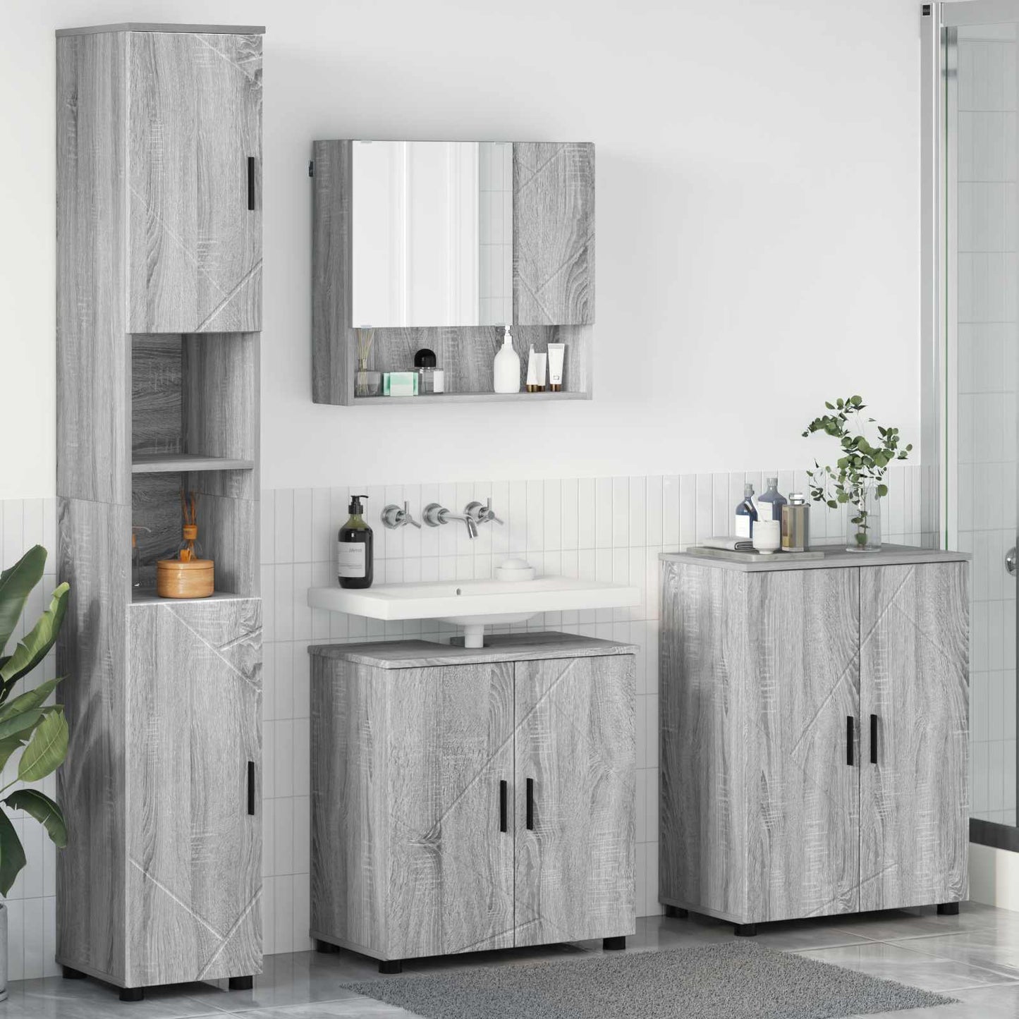 Set di mobili per il bagno con porta 4 pcs Grigio Sonoma