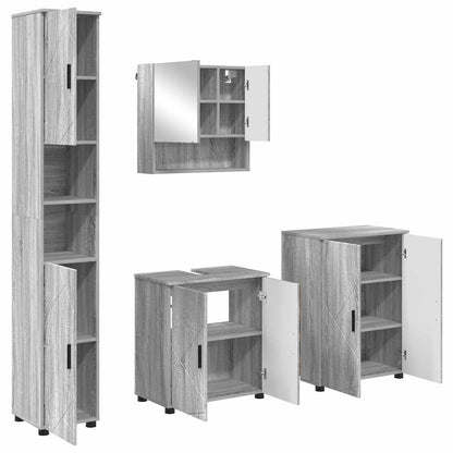 Set di mobili per il bagno con porta 4 pcs Grigio Sonoma