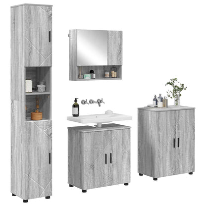 Set di mobili per il bagno con porta 4 pcs Grigio Sonoma
