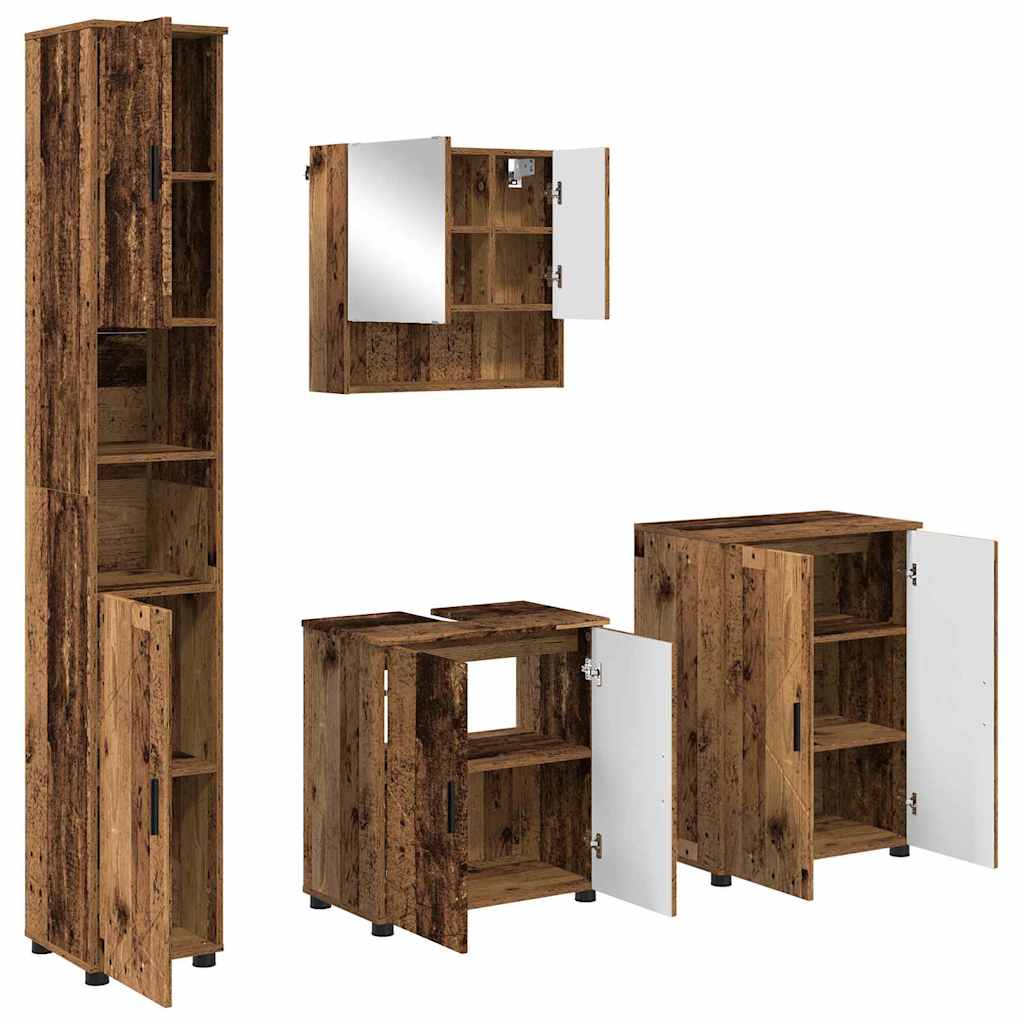 Set di mobili per il bagno con porta 4 pcs Legno vecchio