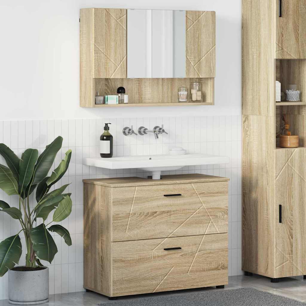 Set di mobili per il bagno con cassetto 2 pcs Rovere Sonoma