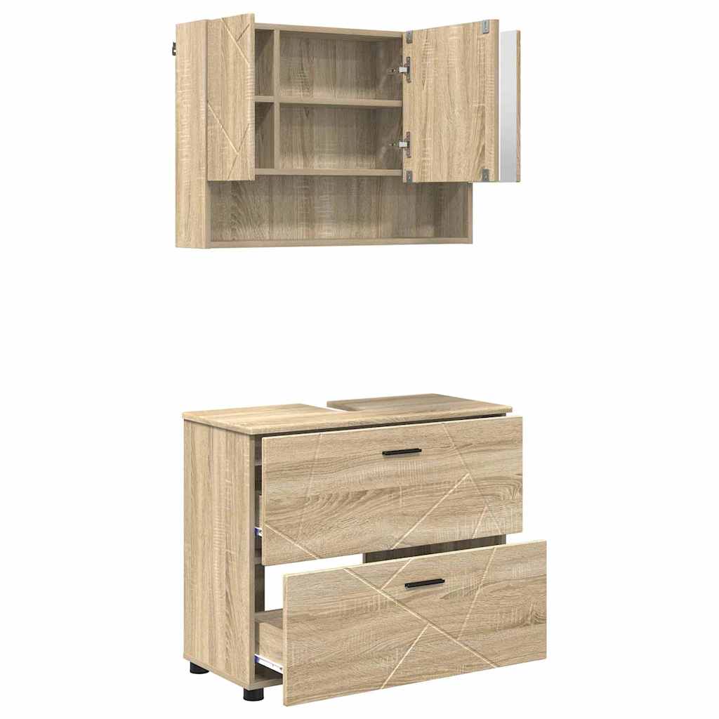 Set di mobili per il bagno con cassetto 2 pcs Rovere Sonoma